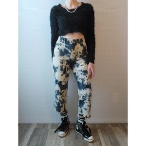 VINTAGE 90s Tie Dye Straight Leg Jeans Size 12 Relaxed Raw Hem High Waist